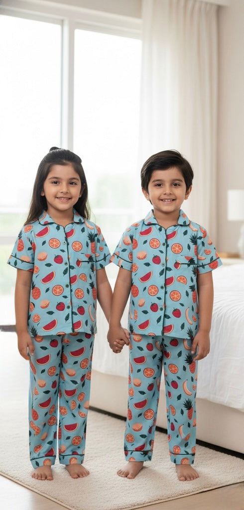 Fruity Delight Nightsuit Set |100% Cotton| Half Sleeves