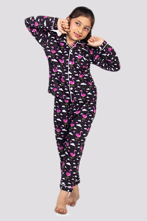 Flamingly Pink Full Sleeves Nightsuit Set| Babies & Kids BabyAmour
