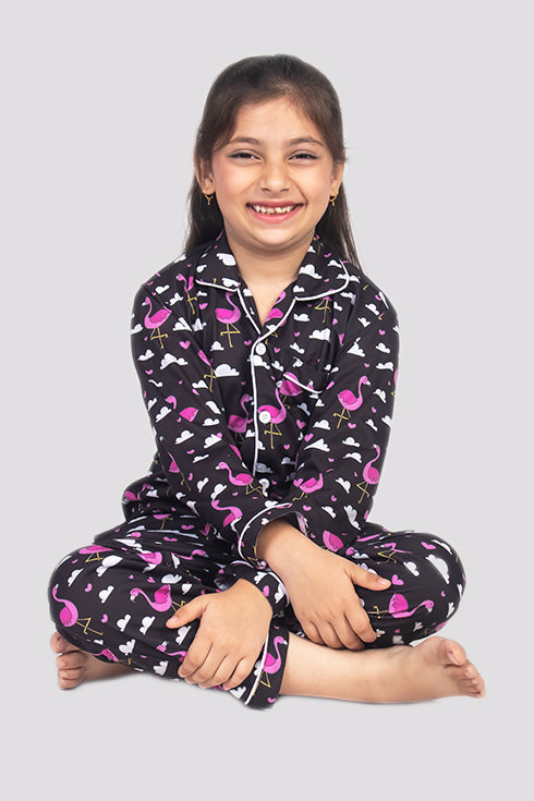 Flamingly Pink Full Sleeves Nightsuit Set| Babies & Kids BabyAmour