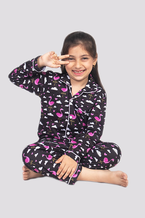 Flamingly Pink Full Sleeves Nightsuit Set| Babies & Kids BabyAmour