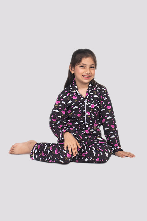 Flamingly Pink Full Sleeves Nightsuit Set| Babies & Kids BabyAmour