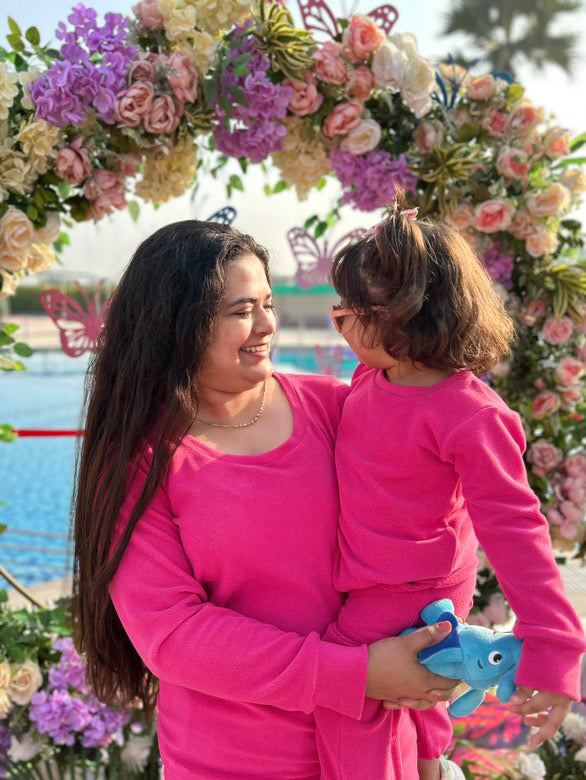 Pink Supersoft Velvet Lounge Wear Twinning  Set BabyAmour