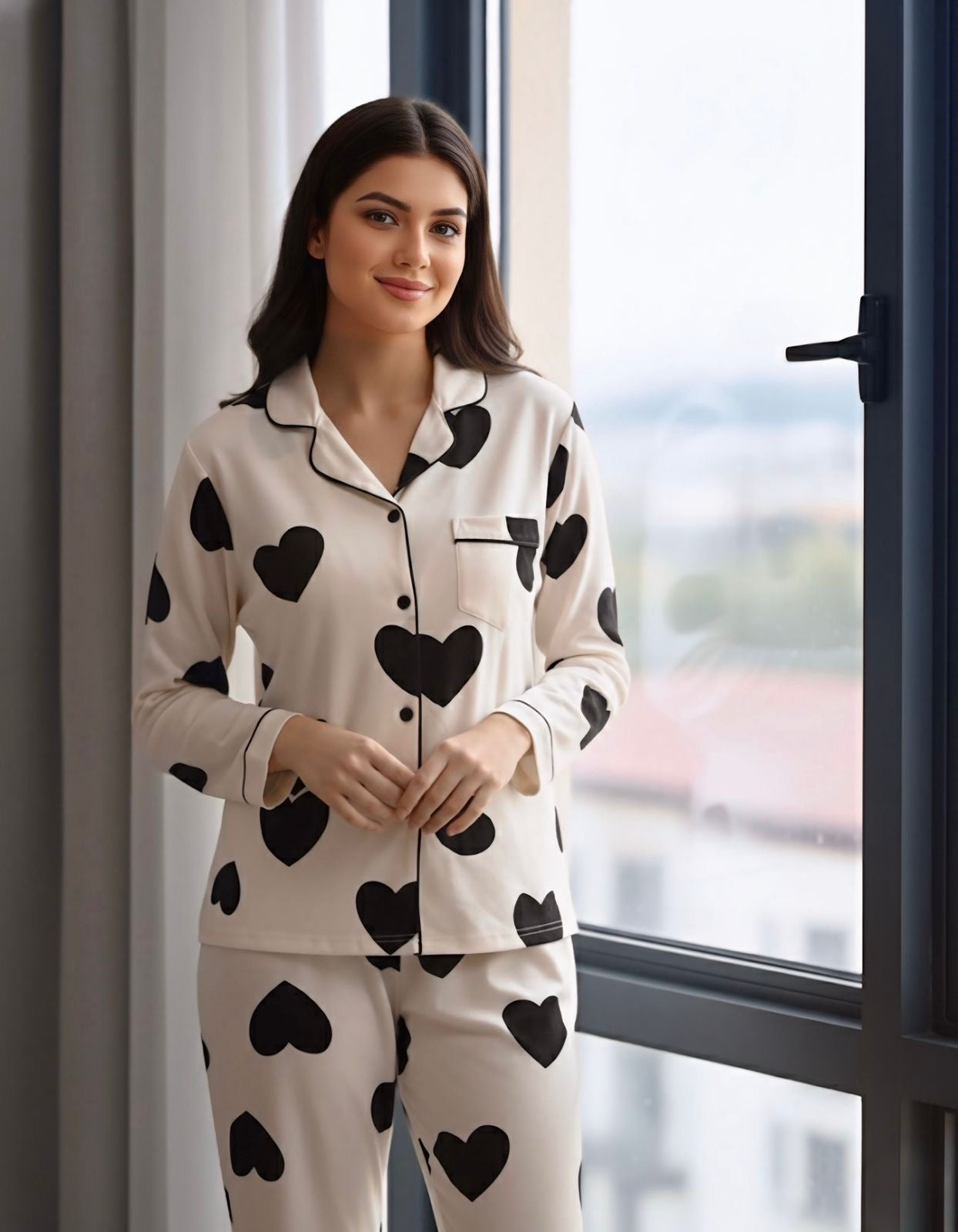 Mystic Hearts Nightsuit Set |Full Sleeves