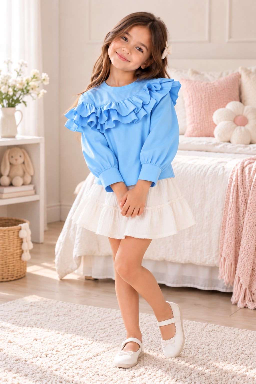 100% Cotton Blue Frilled Top | Babies and Kids