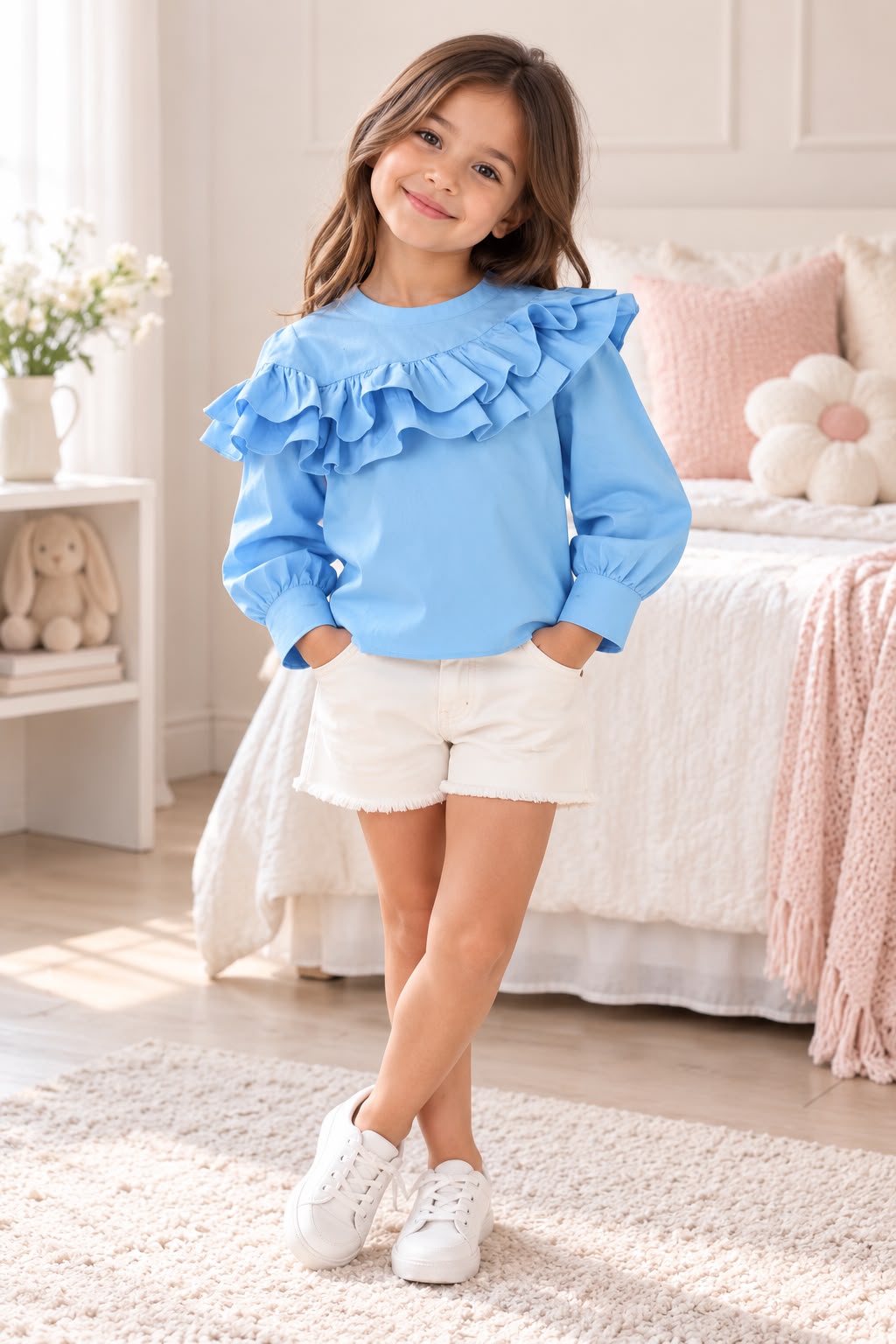 100% Cotton Blue Frilled Top | Babies and Kids