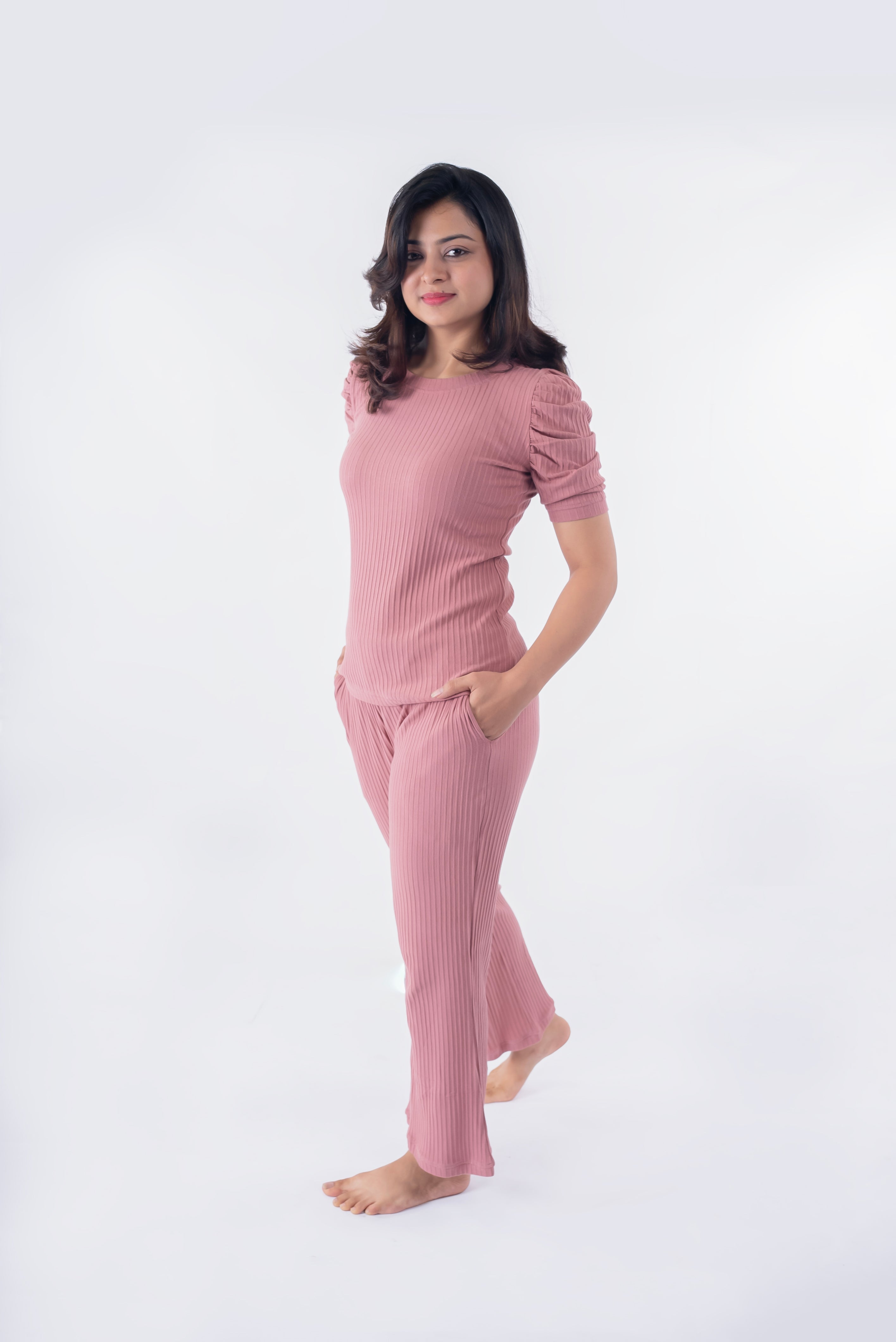 Peach 100% Cotton Ribbed Set | Women My Store