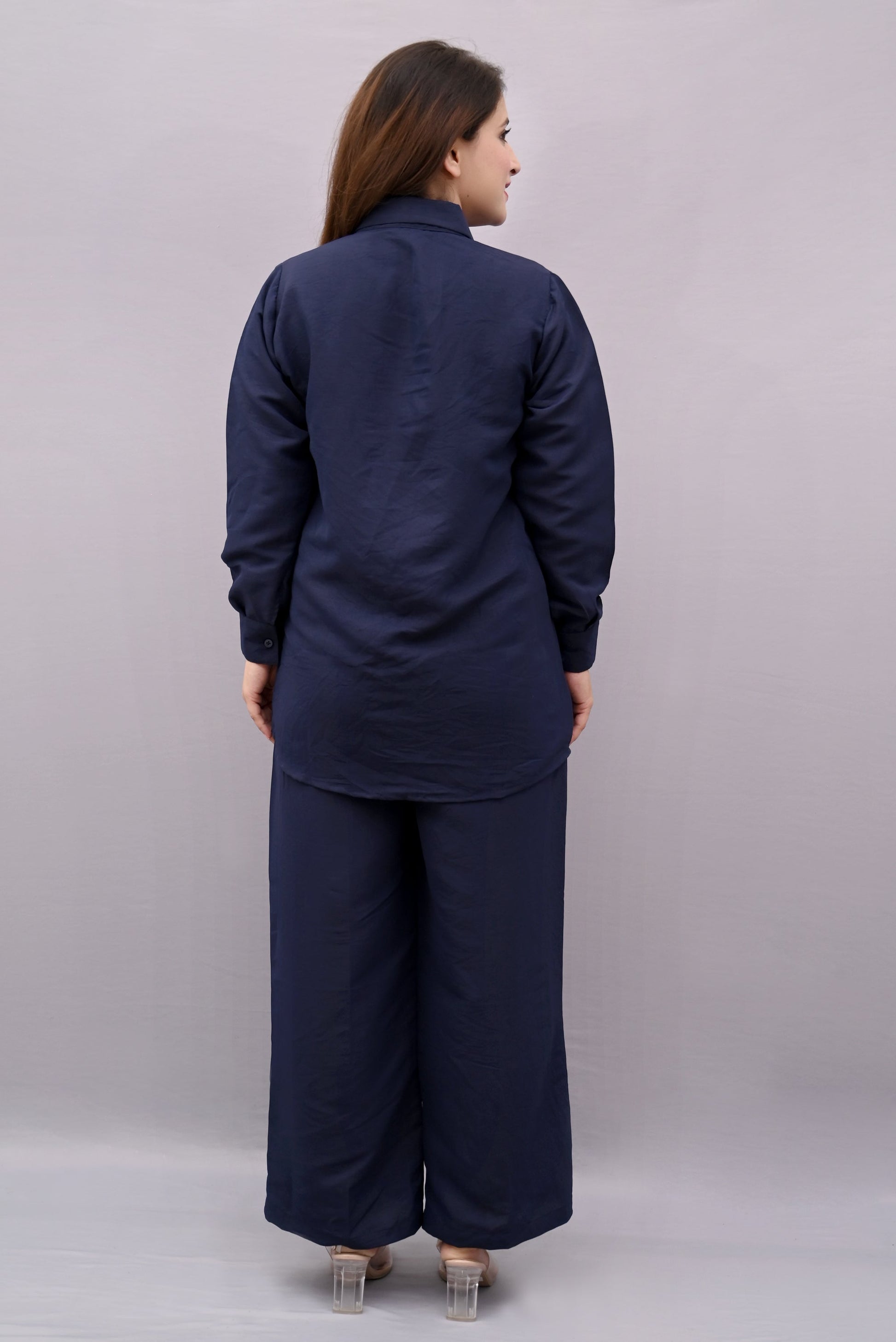 Navy Blue Solid Co-ord Set | Women
