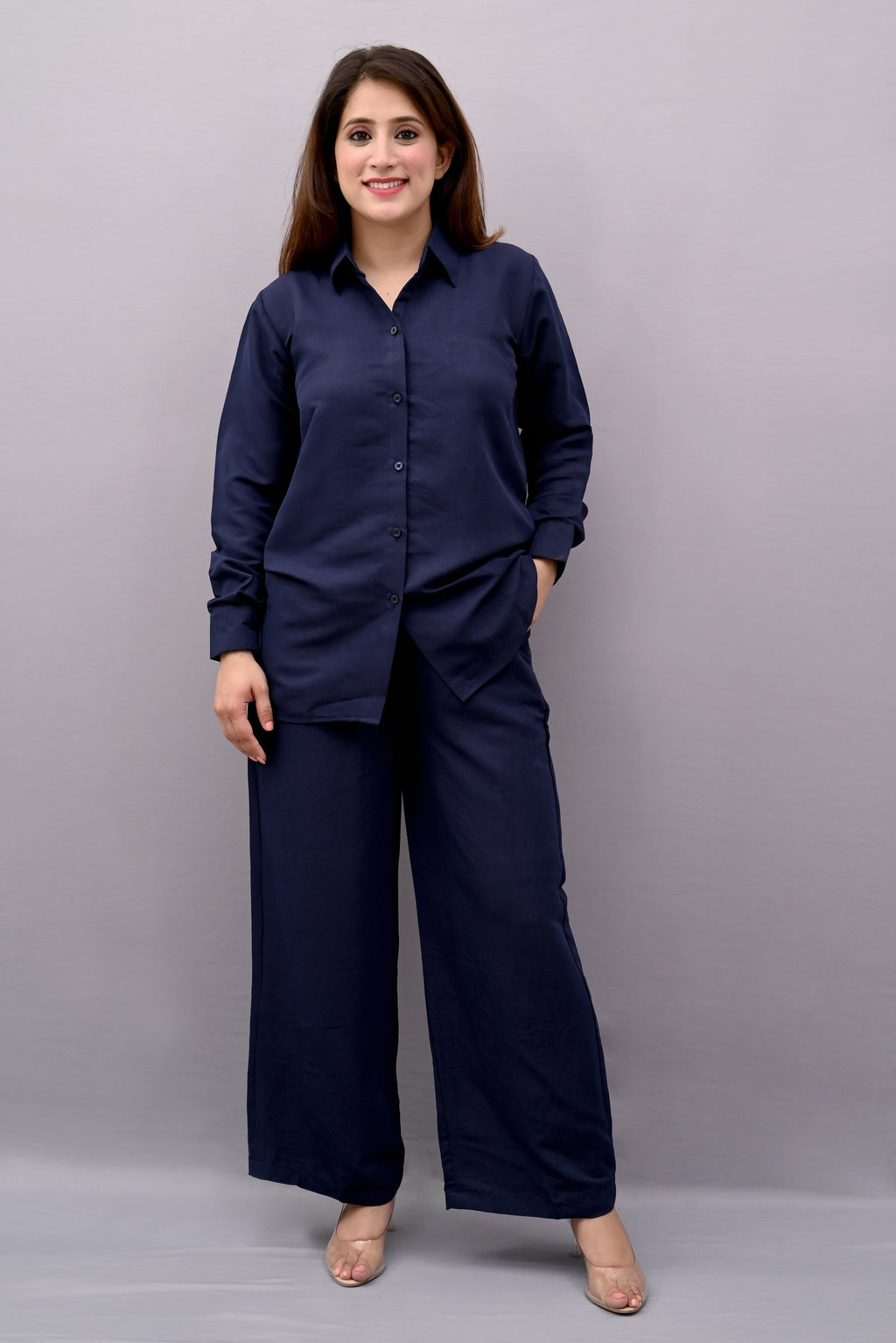 Navy Blue Solid Co-ord Set | Women BabyAmour
