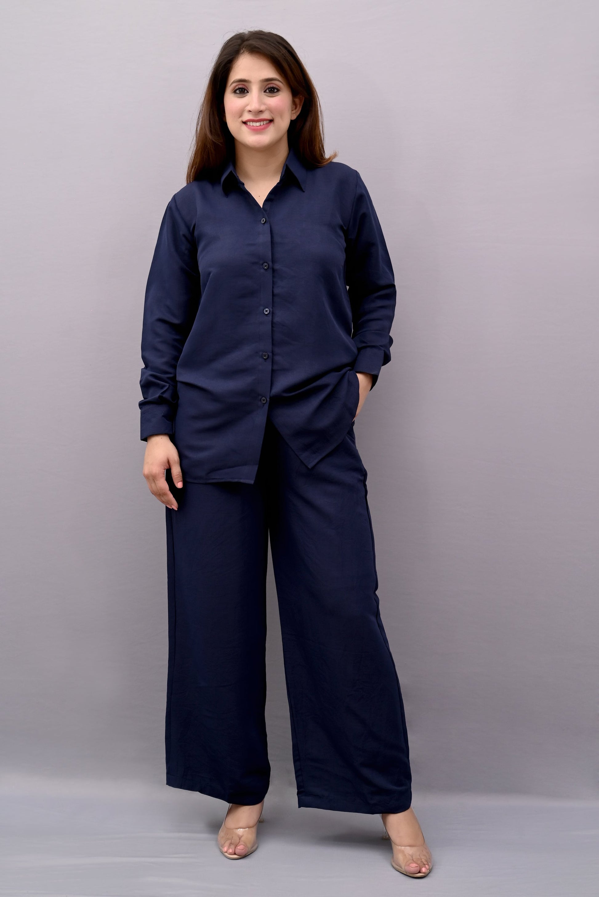 Navy Blue Solid Co-ord Set | Women