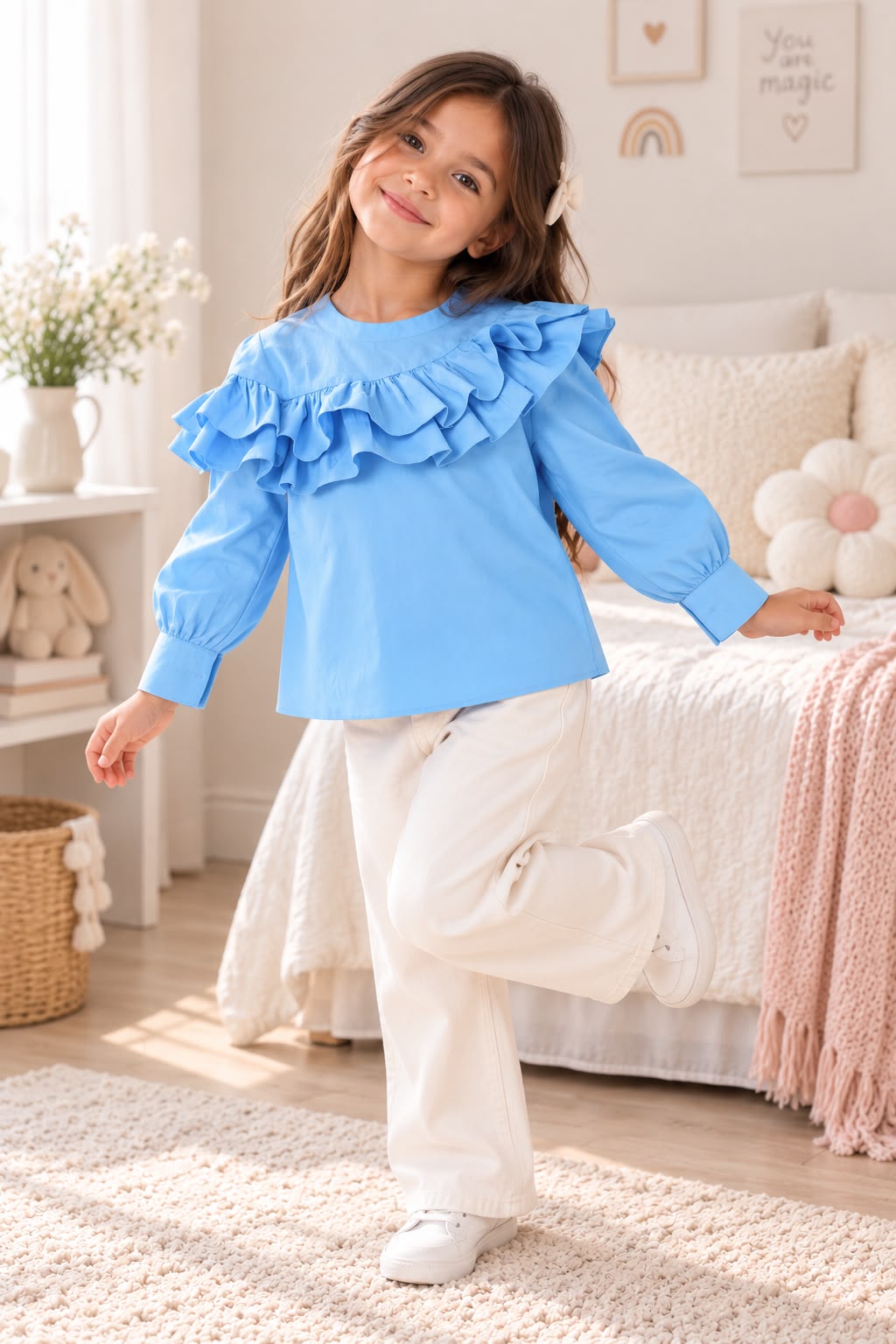 100% Cotton Blue Frilled Top | Babies and Kids