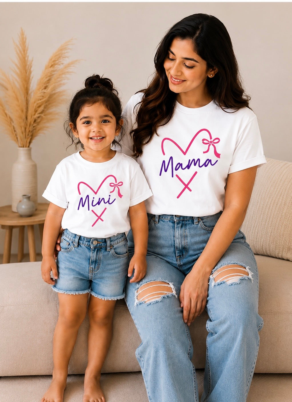 Mama Mini Bow Heart Twinning Tees