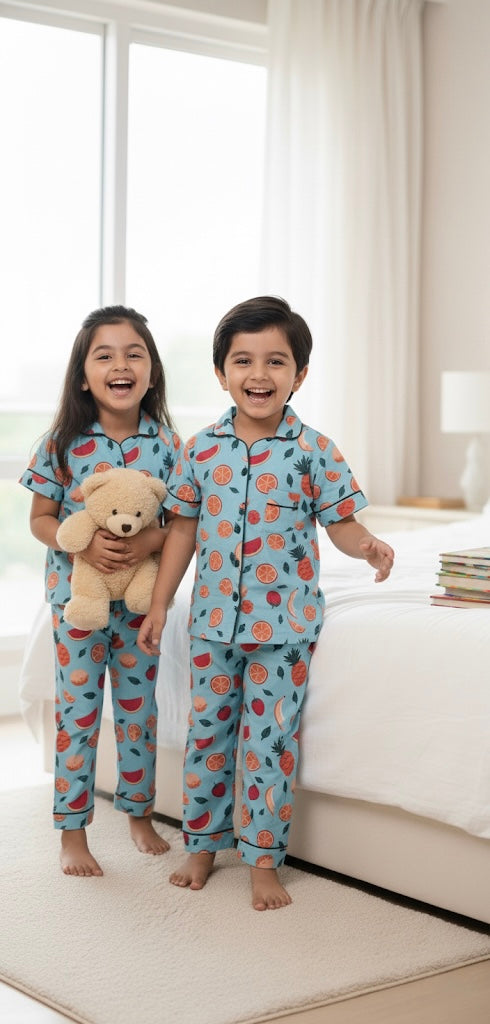 Fruity Delight Nightsuit Set |100% Cotton| Half Sleeves