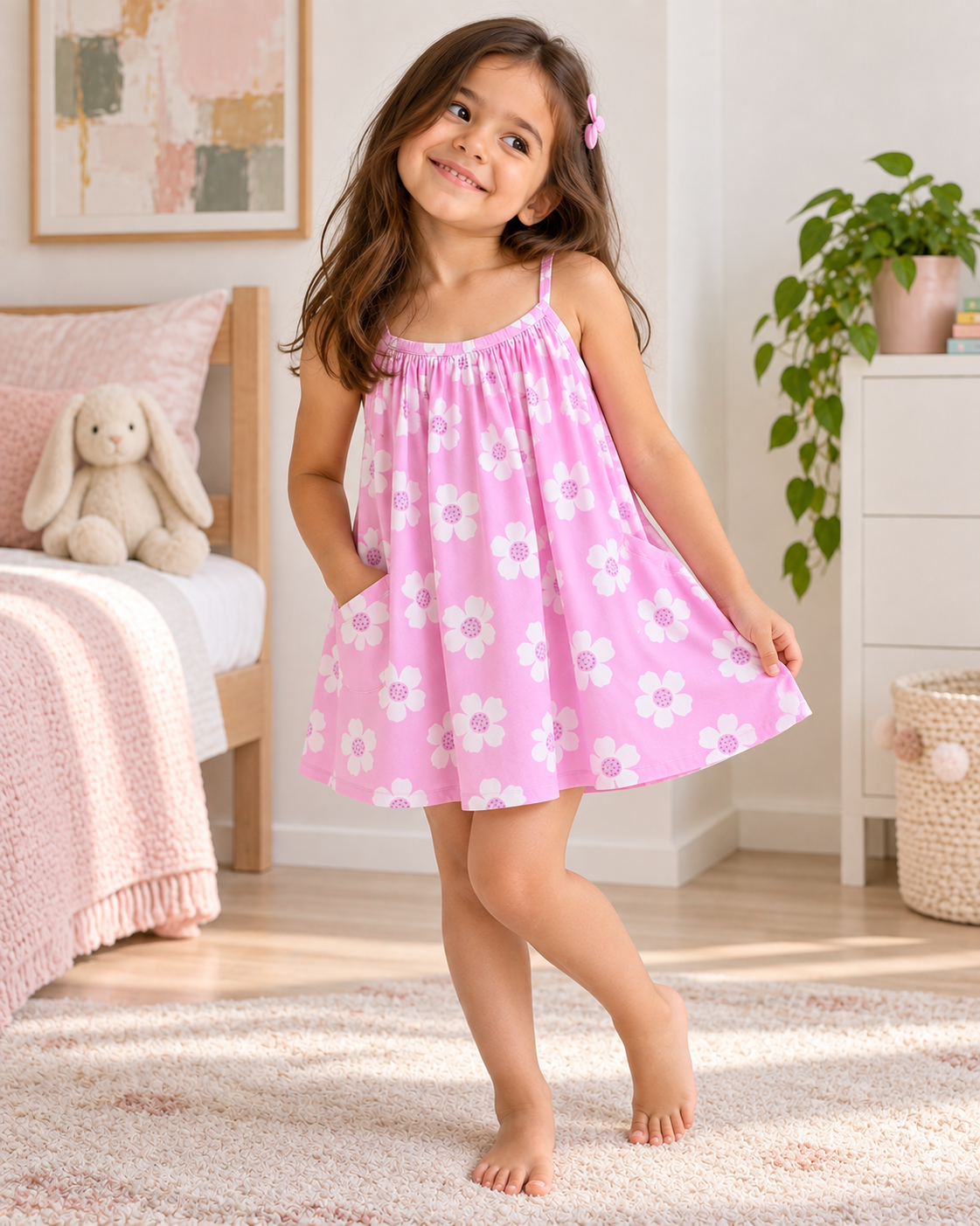 100% Cotton Pink Floral Dress | Babies and Kids