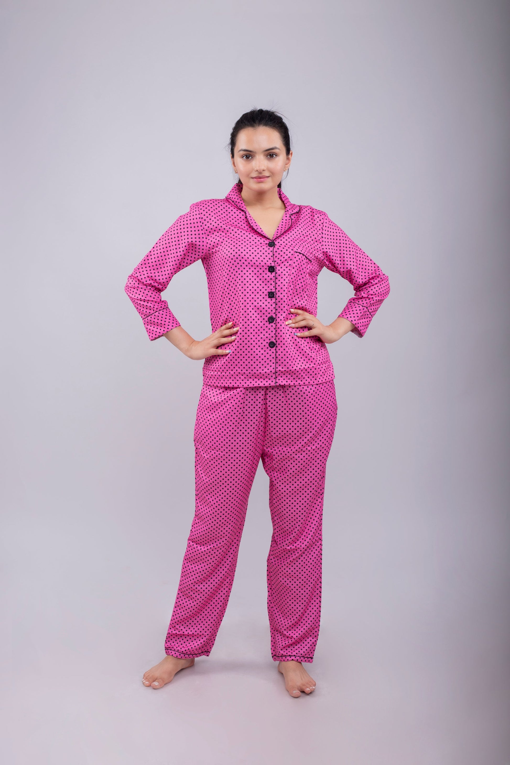 Pink Polka Nightsuit Set | Women My Store