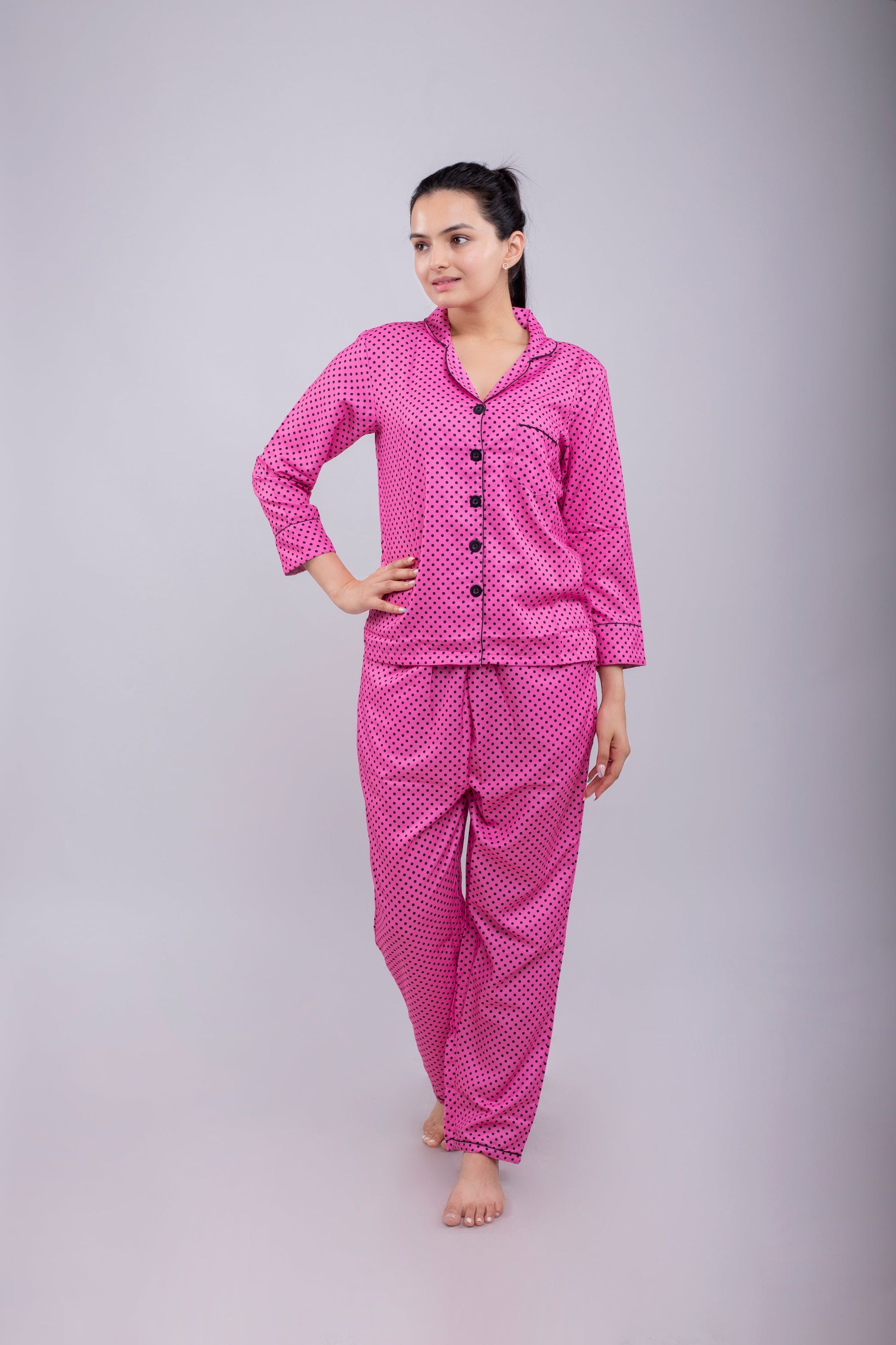 Pink Polka Nightsuit Set | Women My Store